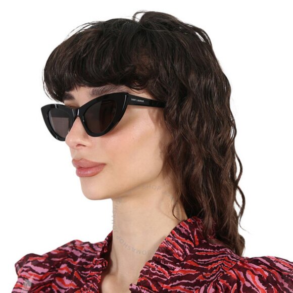 NEW SL213 LILY 001 SAINT LAURENT SUNGLASSES WOMEN BLACK CAT EYE EYEWEAR - Picture 1 of 6